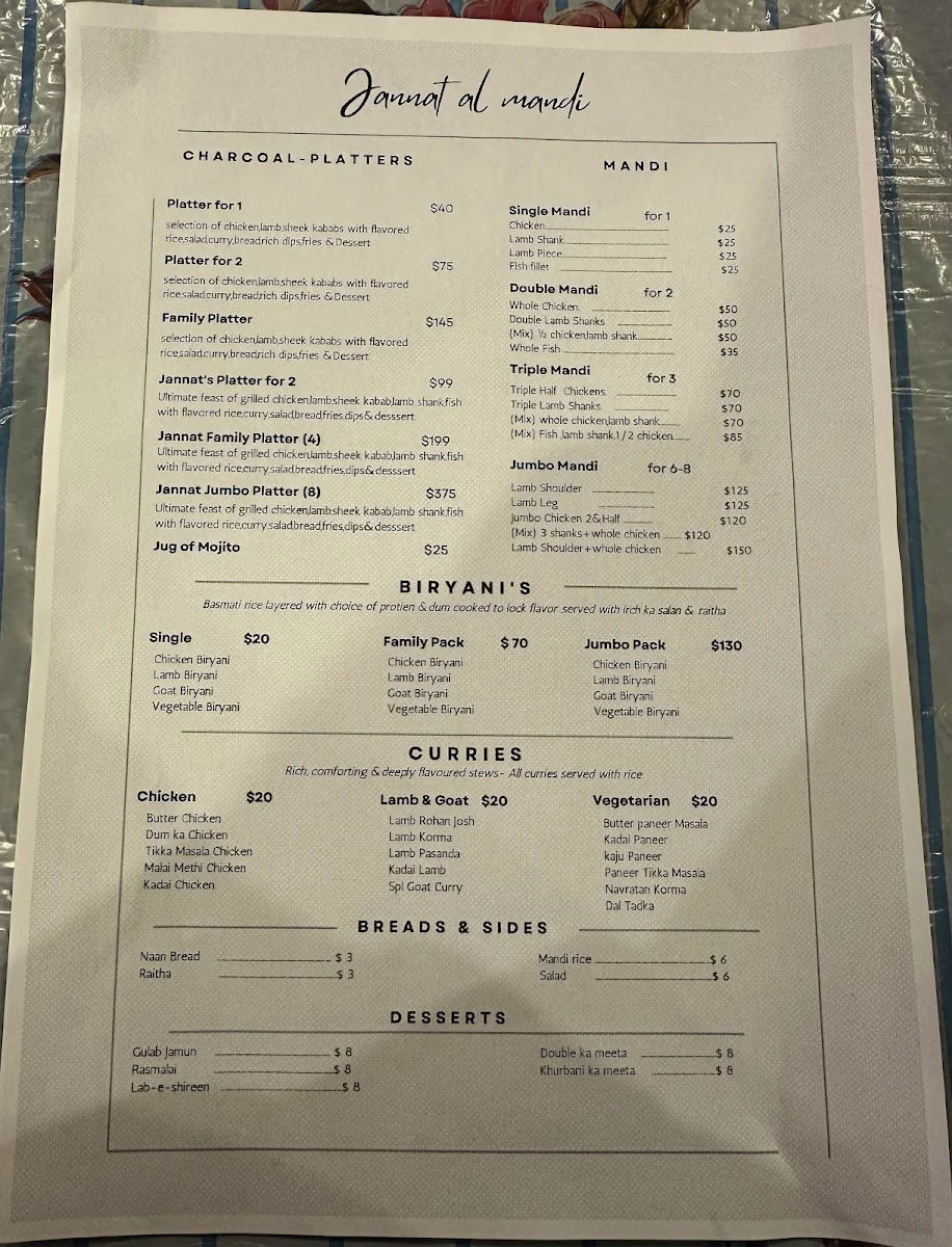 Menu, Jannat Al Mandi Restaurant & Broaster Chicken Coburg