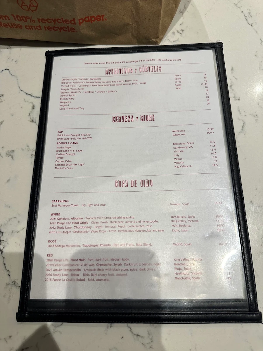Menu, Bar Pulpo by MoVida
