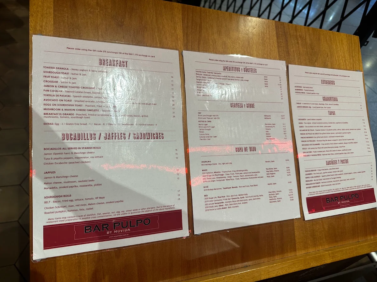 Menu, Bar Pulpo by MoVida