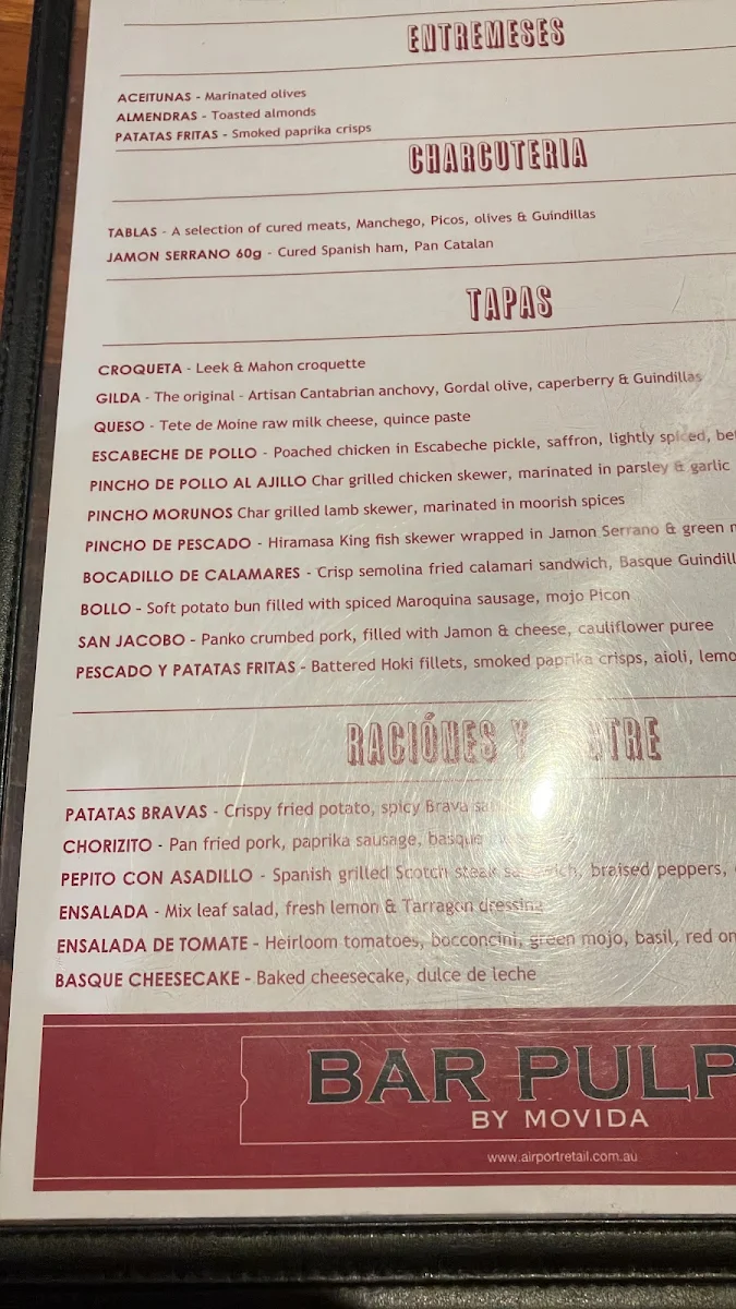 Menu, Bar Pulpo by MoVida