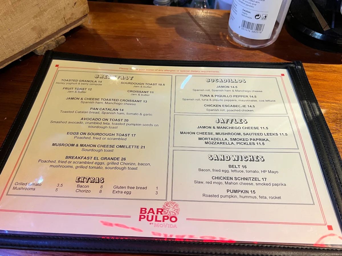 Menu, Bar Pulpo by MoVida