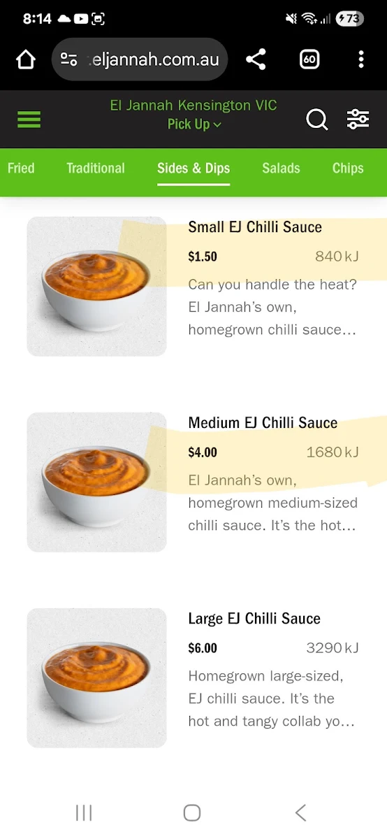Menu, El Jannah Chicken Braybrook