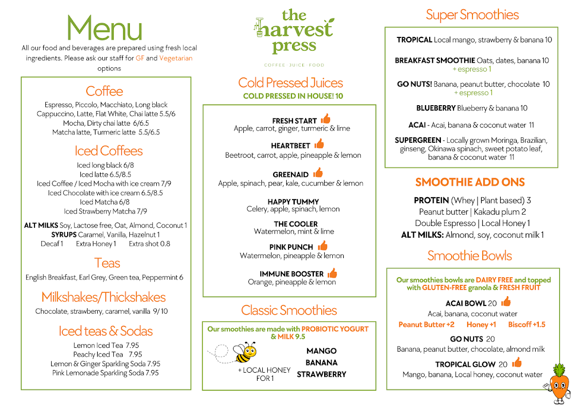 Menu, The Harvest Press