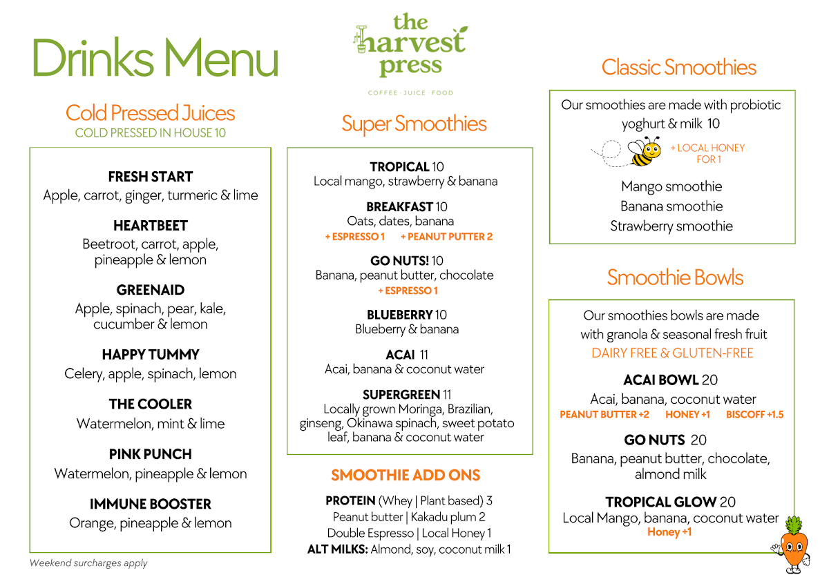 Menu, The Harvest Press