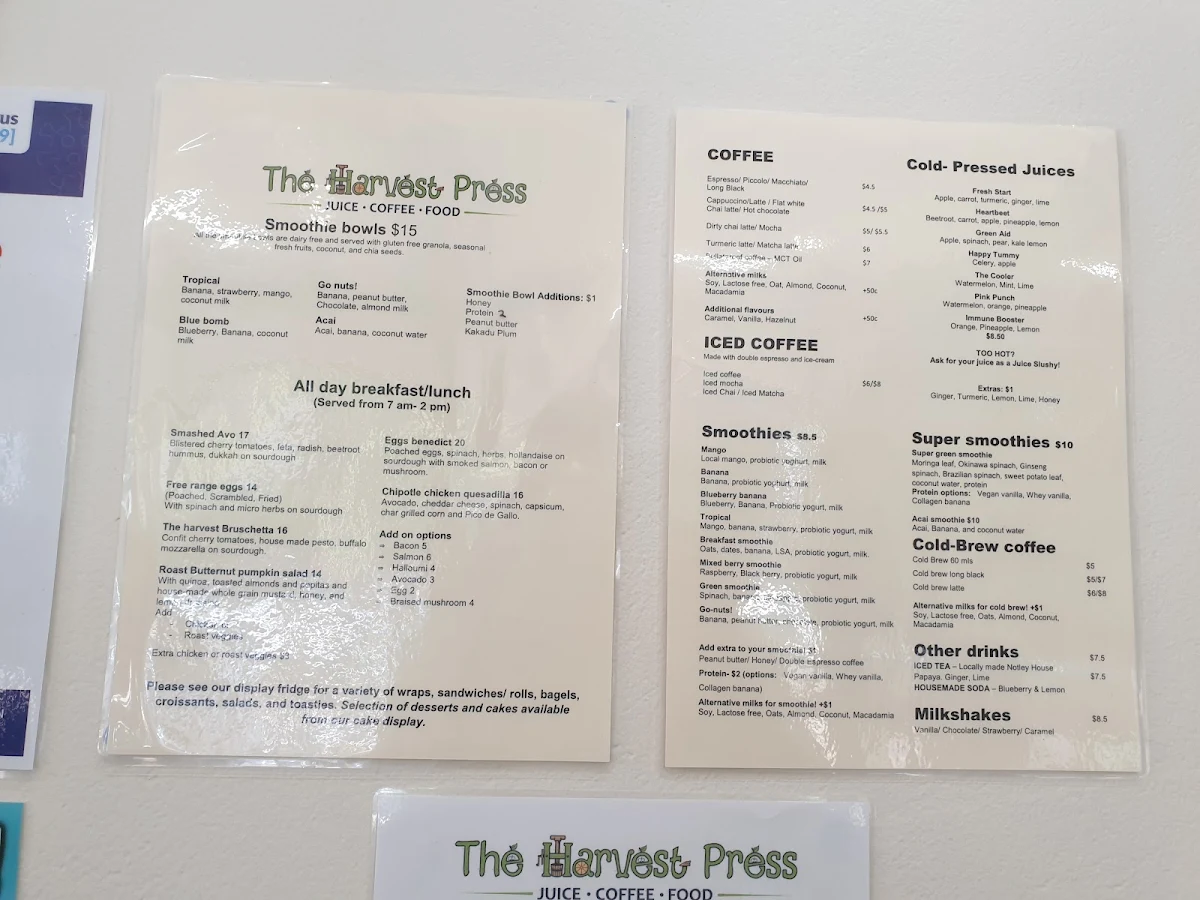Menu, The Harvest Press