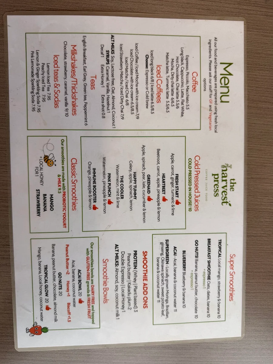 Menu, The Harvest Press