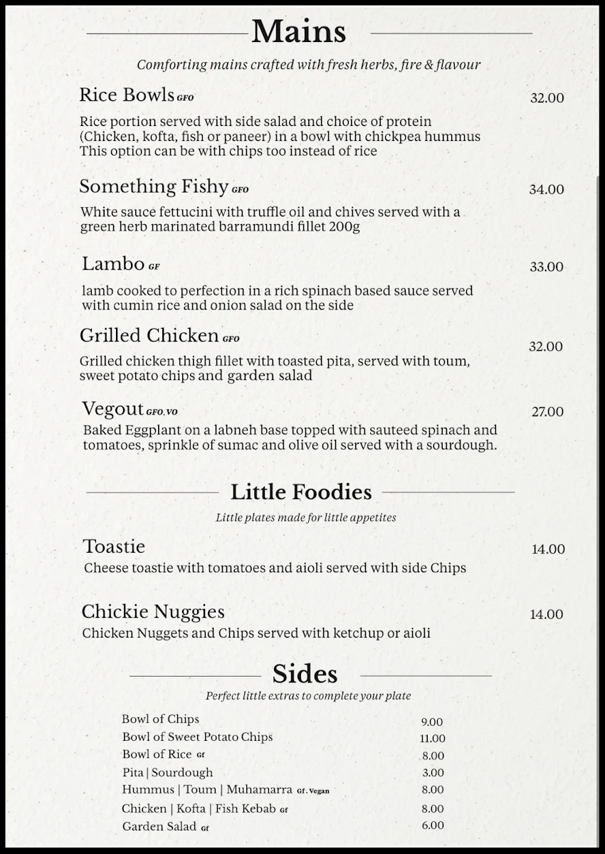 Menu, Tend Still Growing South Yarra