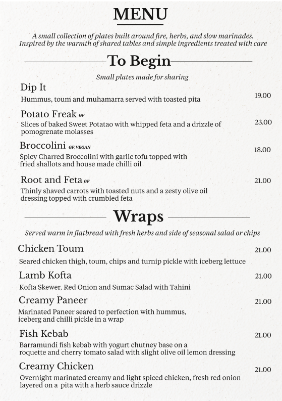Menu, Tend Still Growing South Yarra