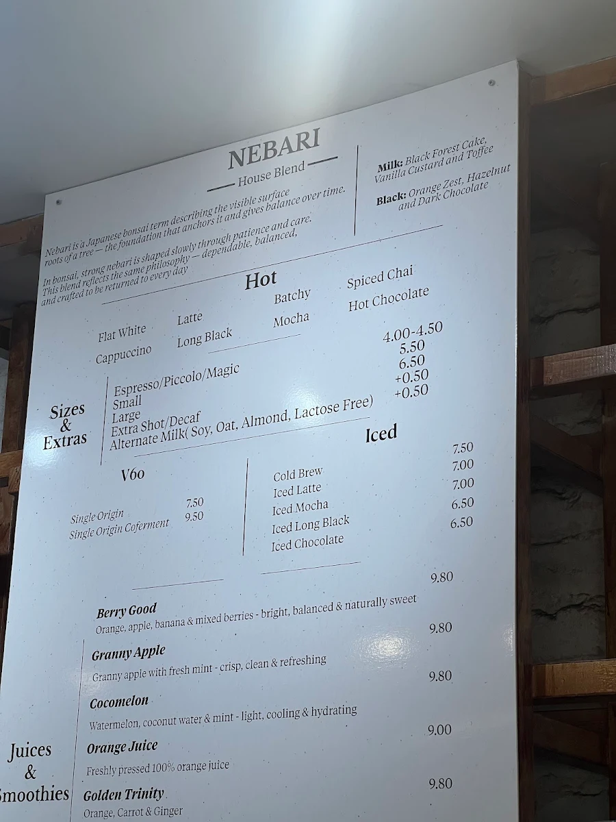 Menu, Tend Still Growing South Yarra