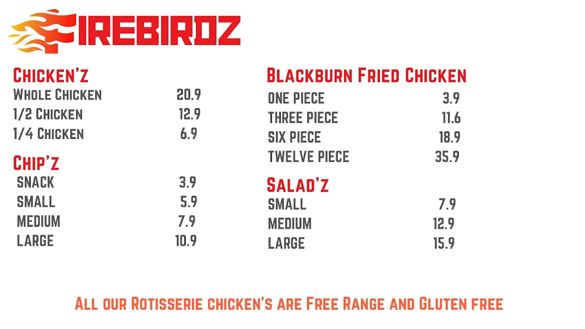 Menu, Firebirdz
