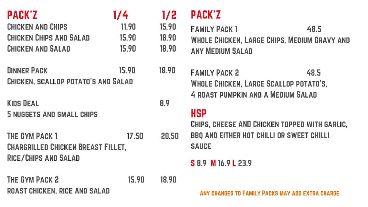Menu, Firebirdz