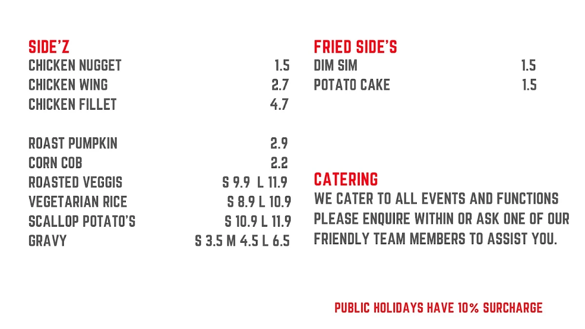 Menu, Firebirdz