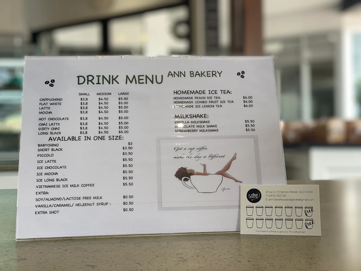Menu, Ann Bakery & Coffee