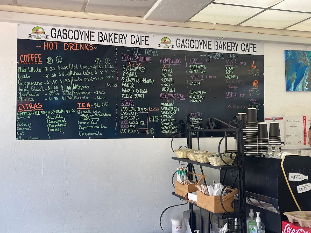 Menu, Gascoyne Bakery Cafe