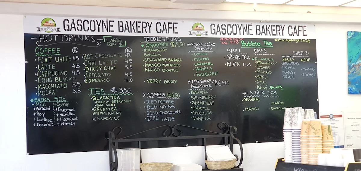 Menu, Gascoyne Bakery Cafe