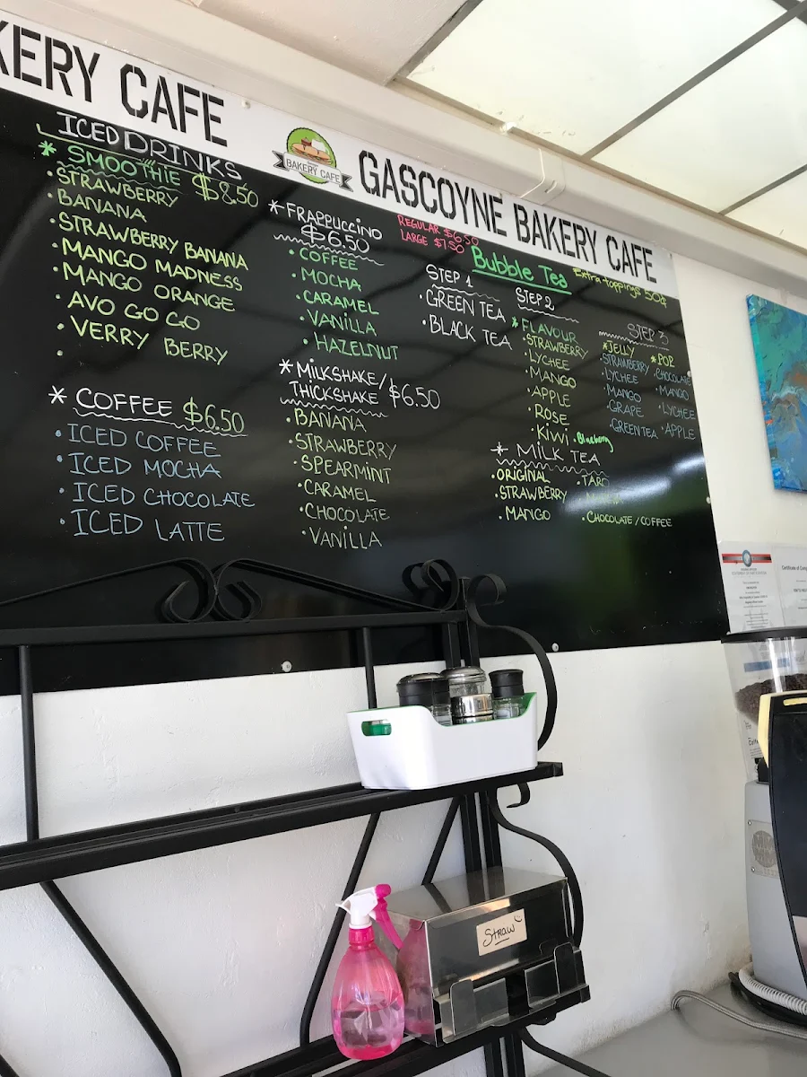 Menu, Gascoyne Bakery Cafe
