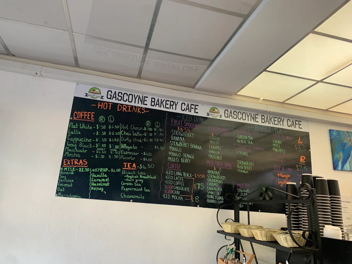 Menu, Gascoyne Bakery Cafe