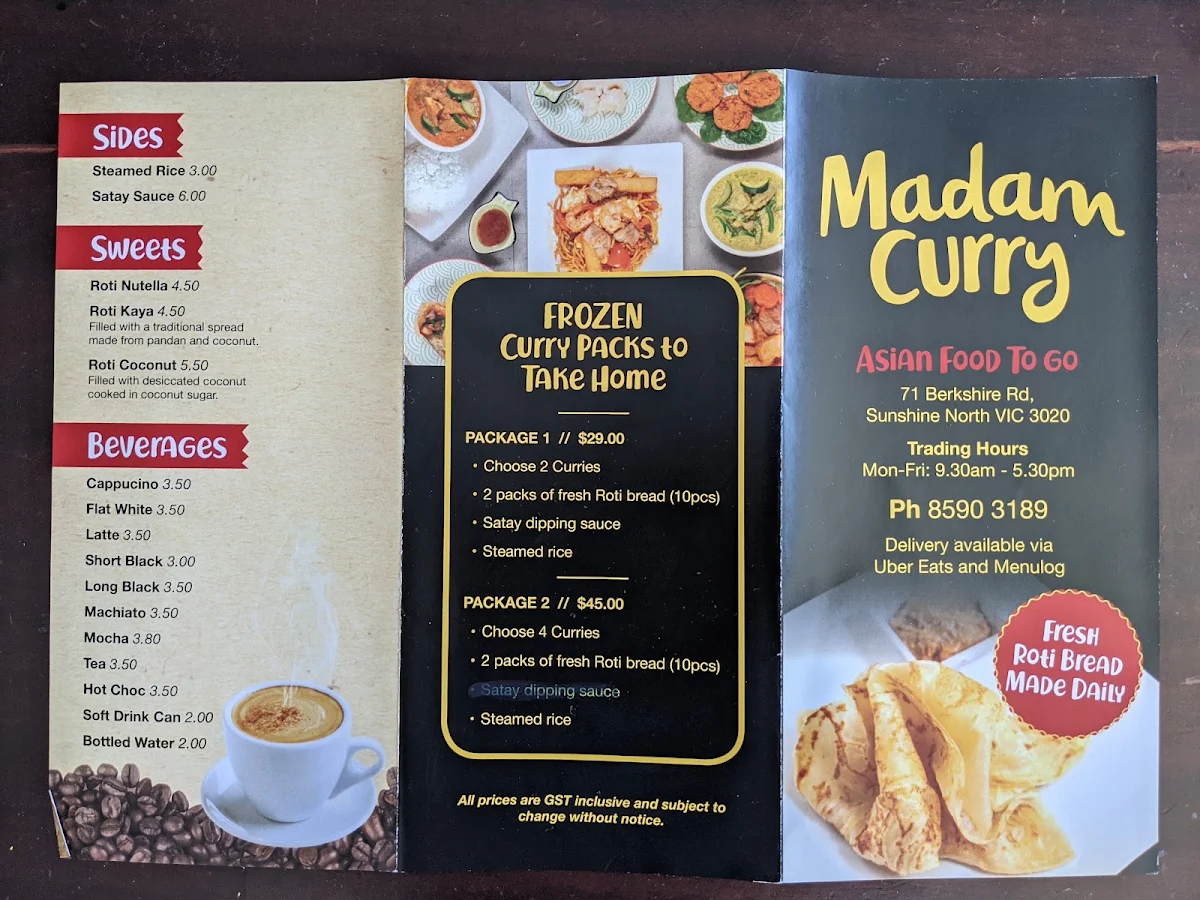Menu, Madam Curry