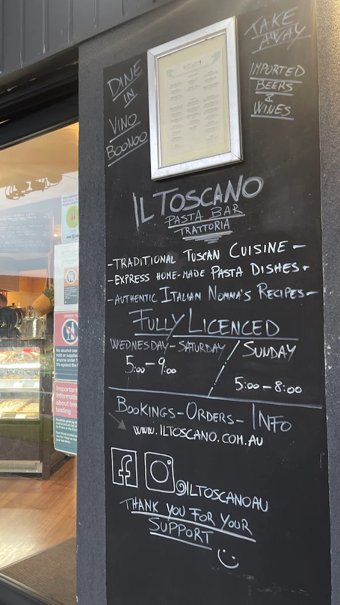 Menu, Il Toscano Pasta bar