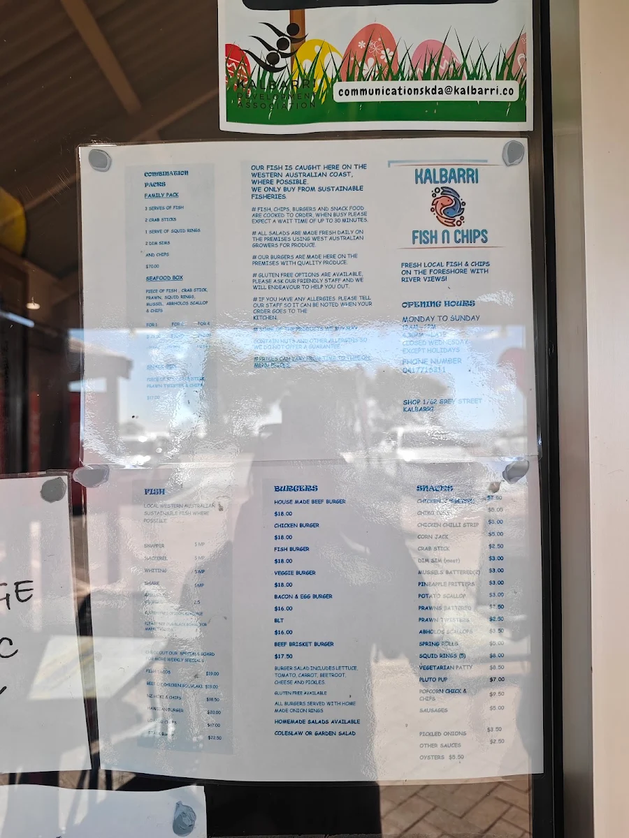 Menu, Kalbarri Fish n Chips