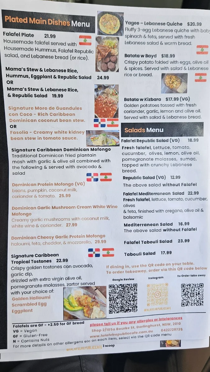 Menu, Falafel Republic Cafe