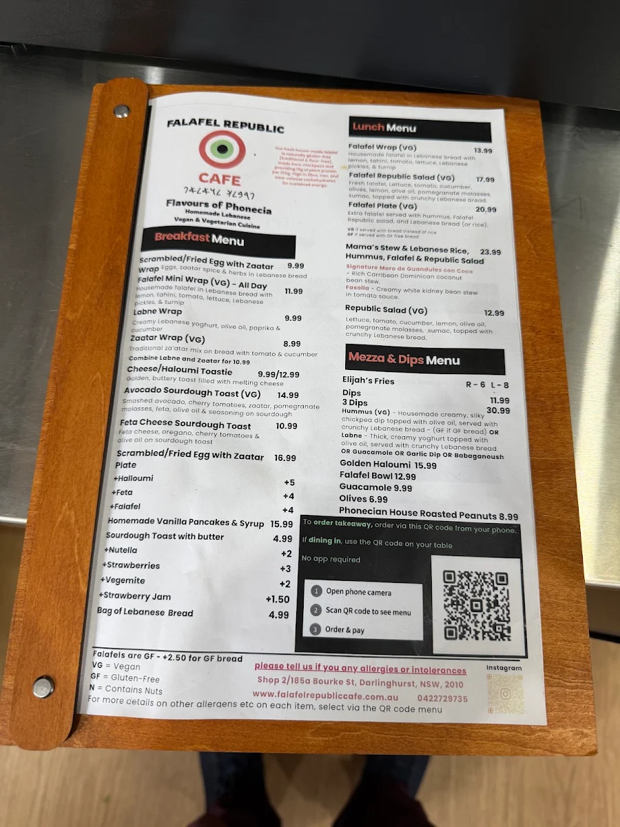 Menu, Falafel Republic Cafe