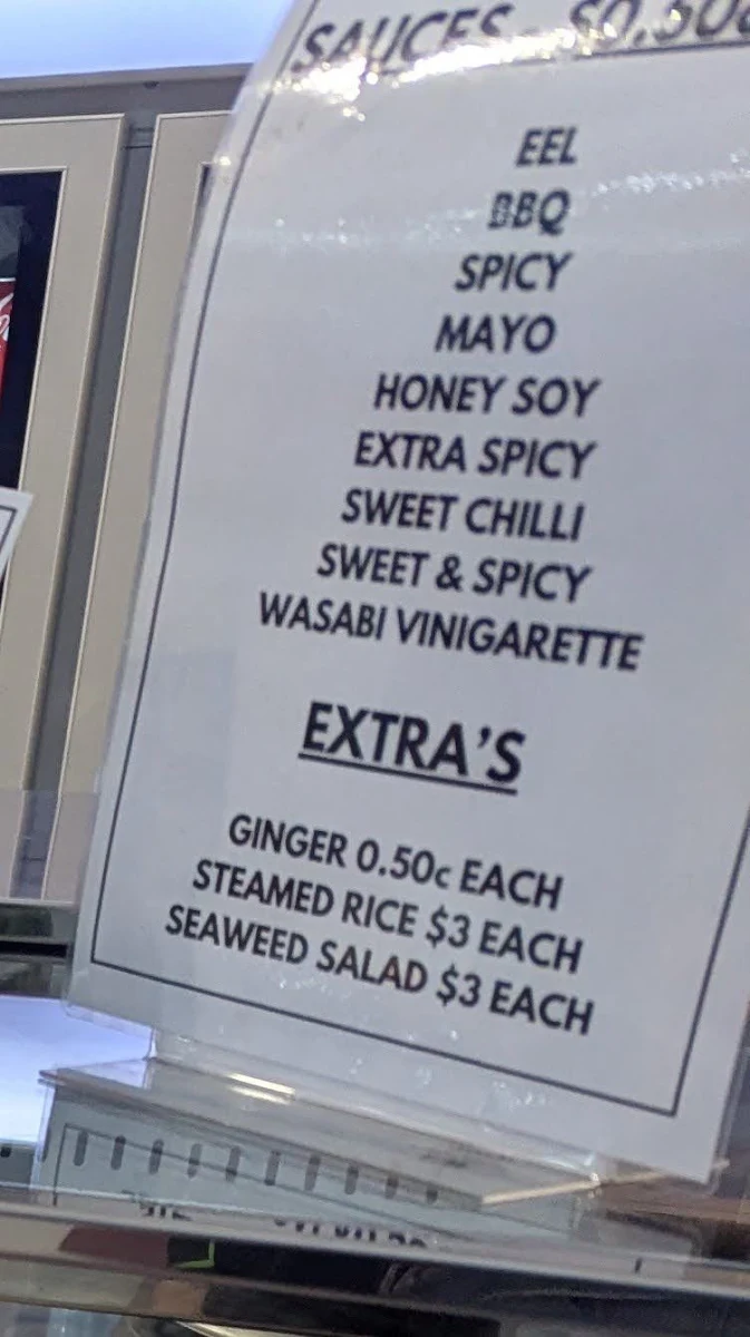 Menu, Sushi on Cunningham
