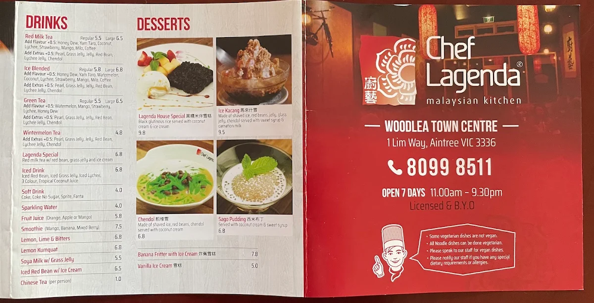 Menu, Chef Lagenda Aintree