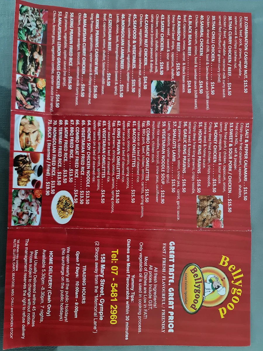 Menu, Bellygood Gympie
