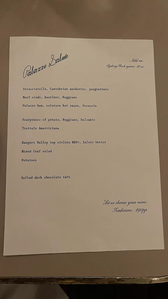 Menu, Palazzo Salato