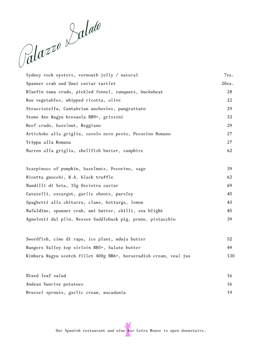 Menu, Palazzo Salato