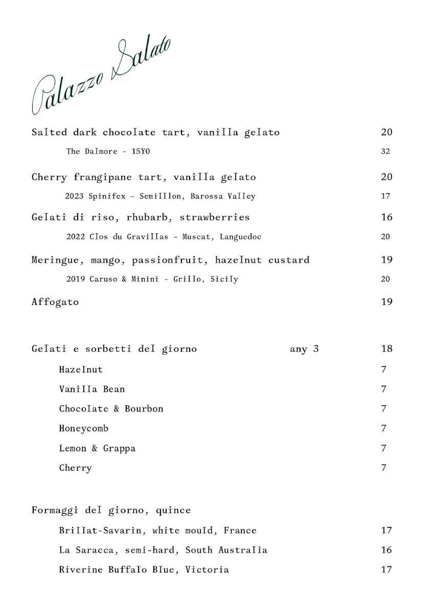 Menu, Palazzo Salato