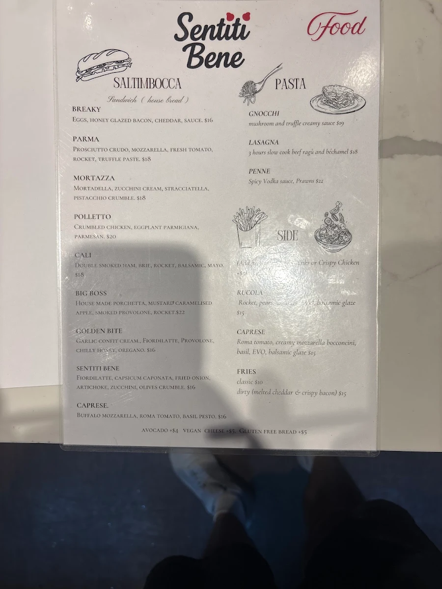 Menu, SentitiBene Bar