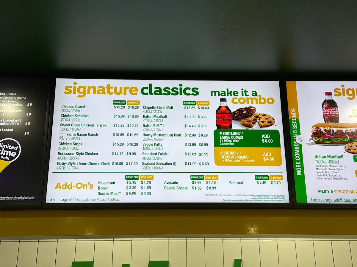 Menu, Subway Greenway Wetherill Park