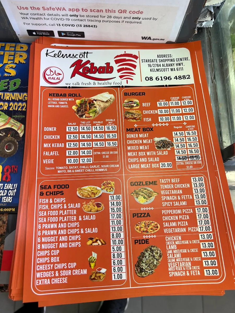 Menu, Kelmscott Kebabs