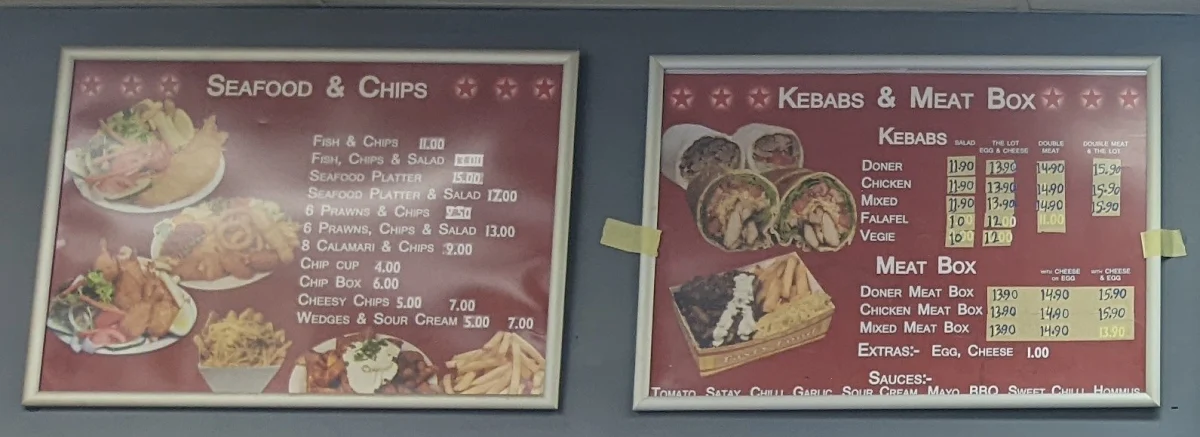 Menu, Kelmscott Kebabs