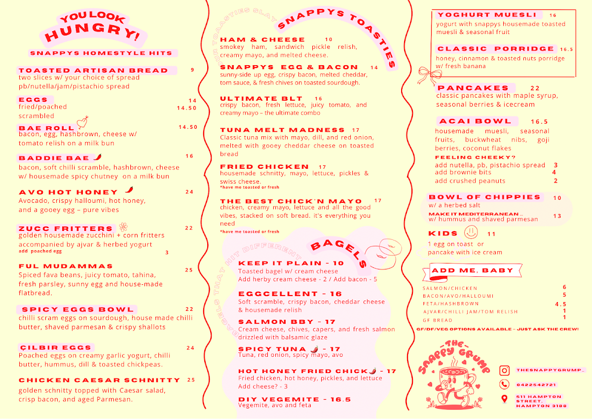 Menu, The Snappy Grump