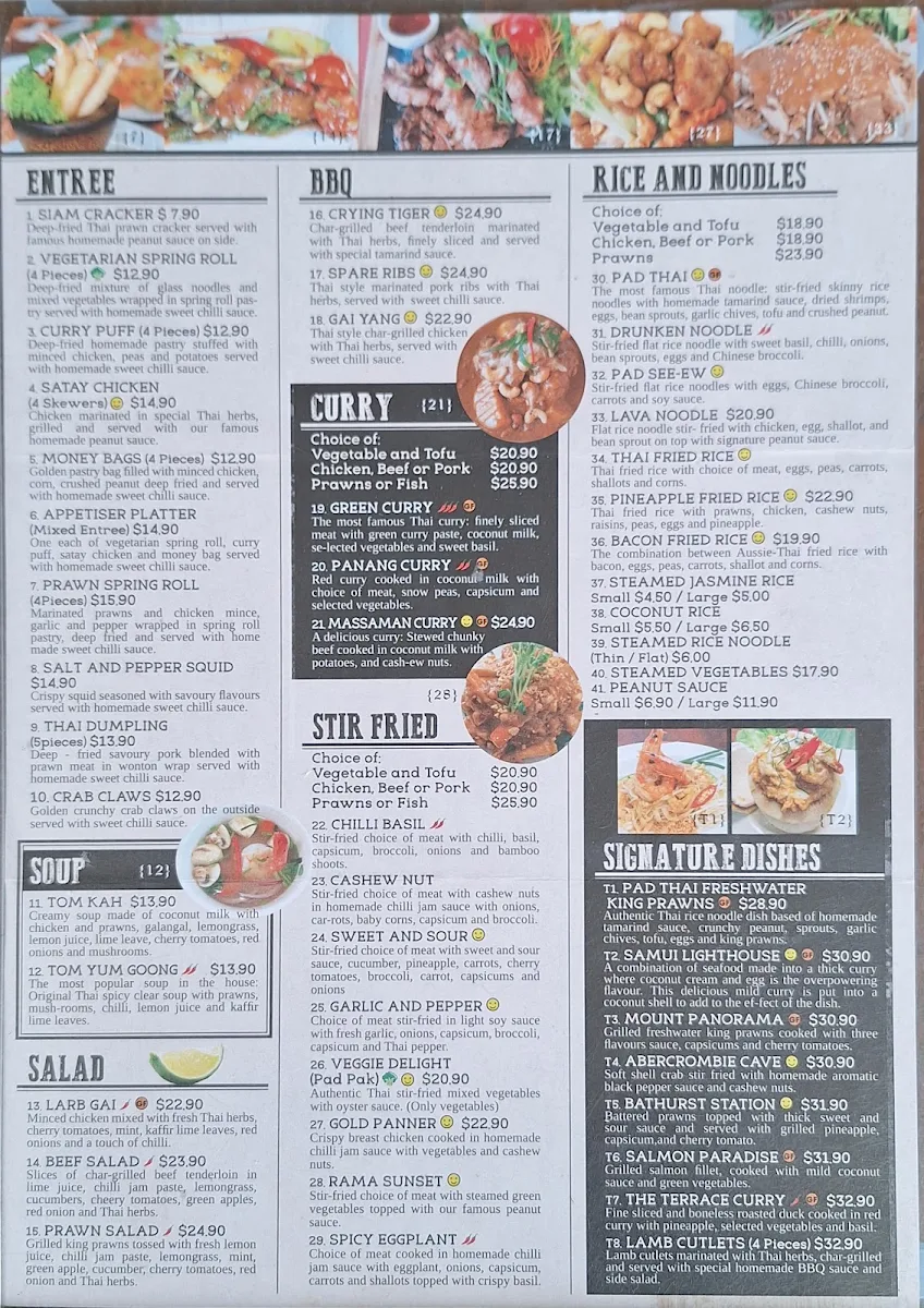 Menu, The Terrace Thai Bathurst