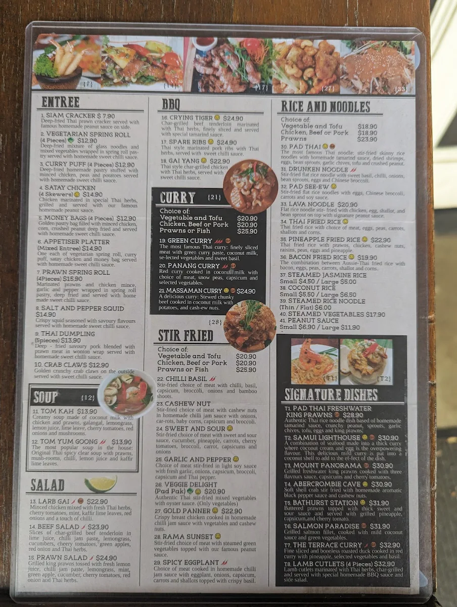 Menu, The Terrace Thai Bathurst
