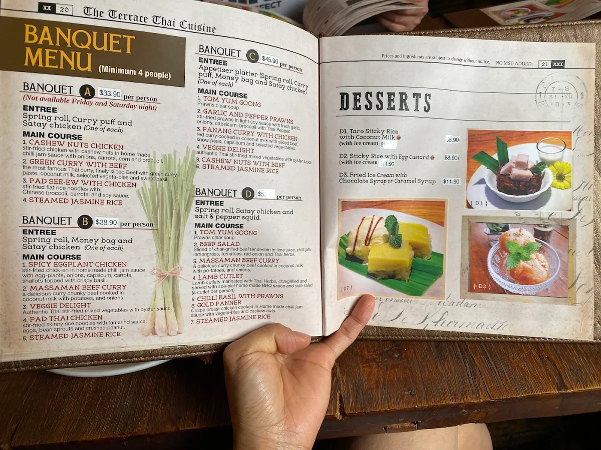 Menu, The Terrace Thai Bathurst