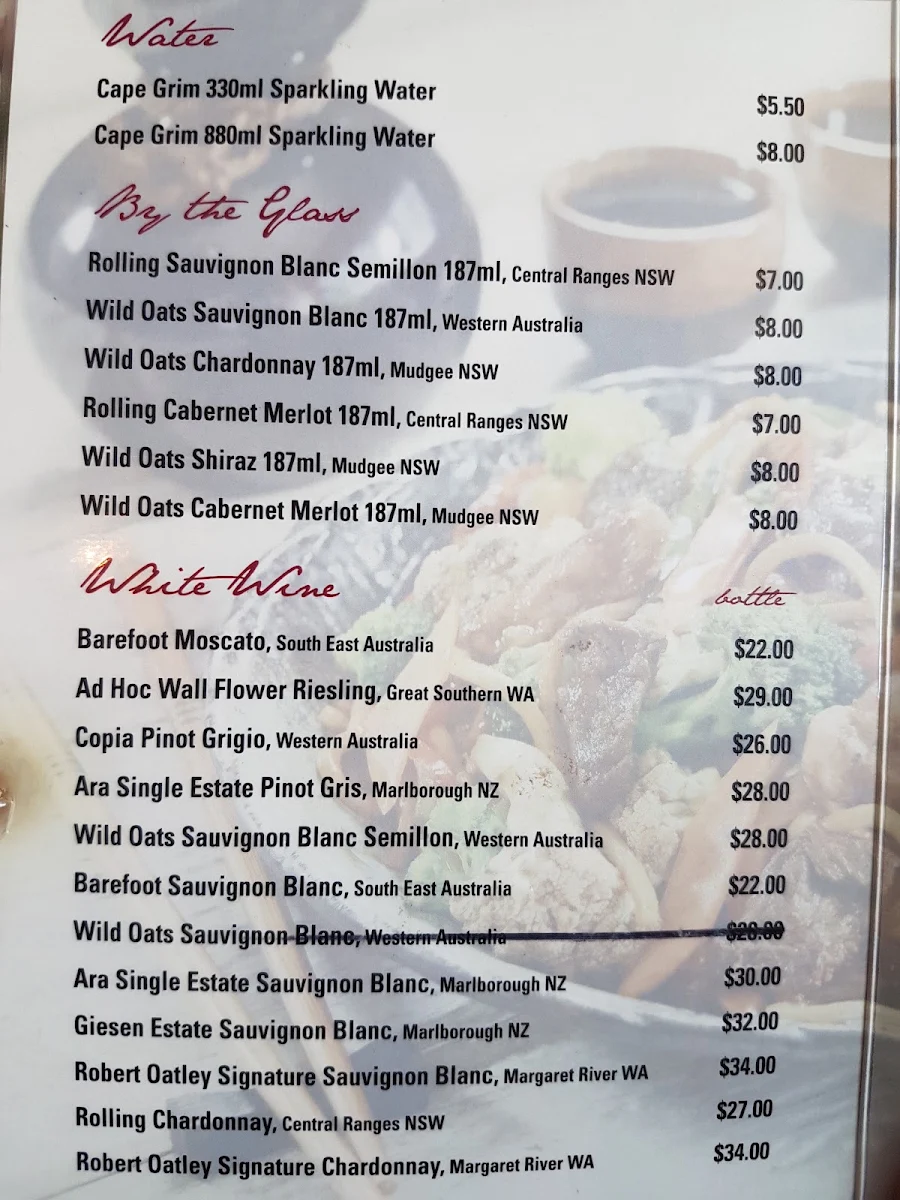 Menu, The Terrace Thai Bathurst