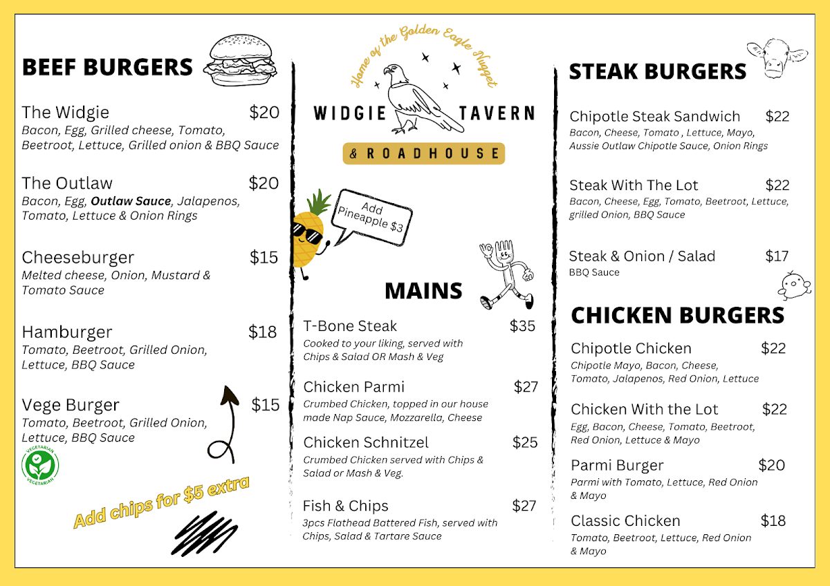 Menu, Widgie Tavern & Roadhouse