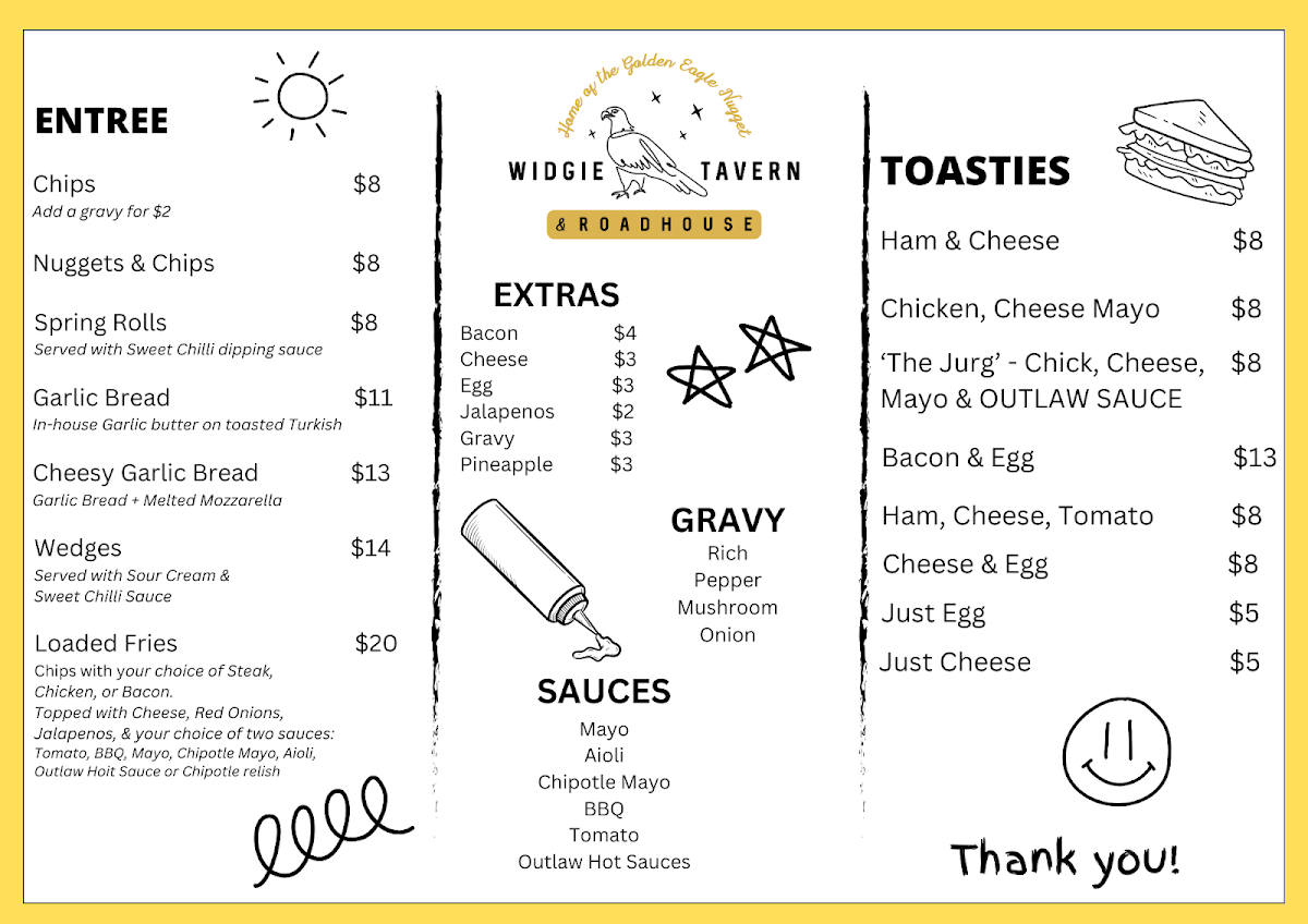 Menu, Widgie Tavern & Roadhouse