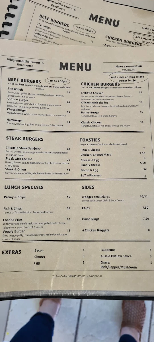 Menu, Widgie Tavern & Roadhouse