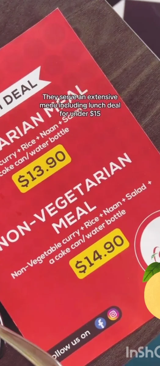 Menu, Falak Indian Cuisine