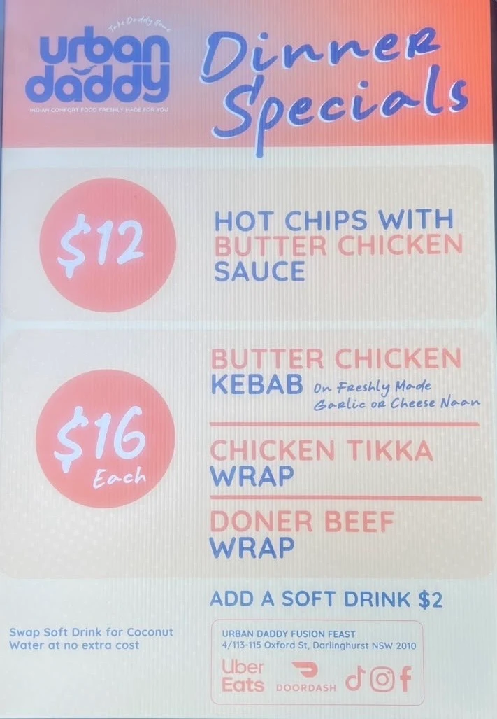 Menu, Urban Daddy Fusion Feast