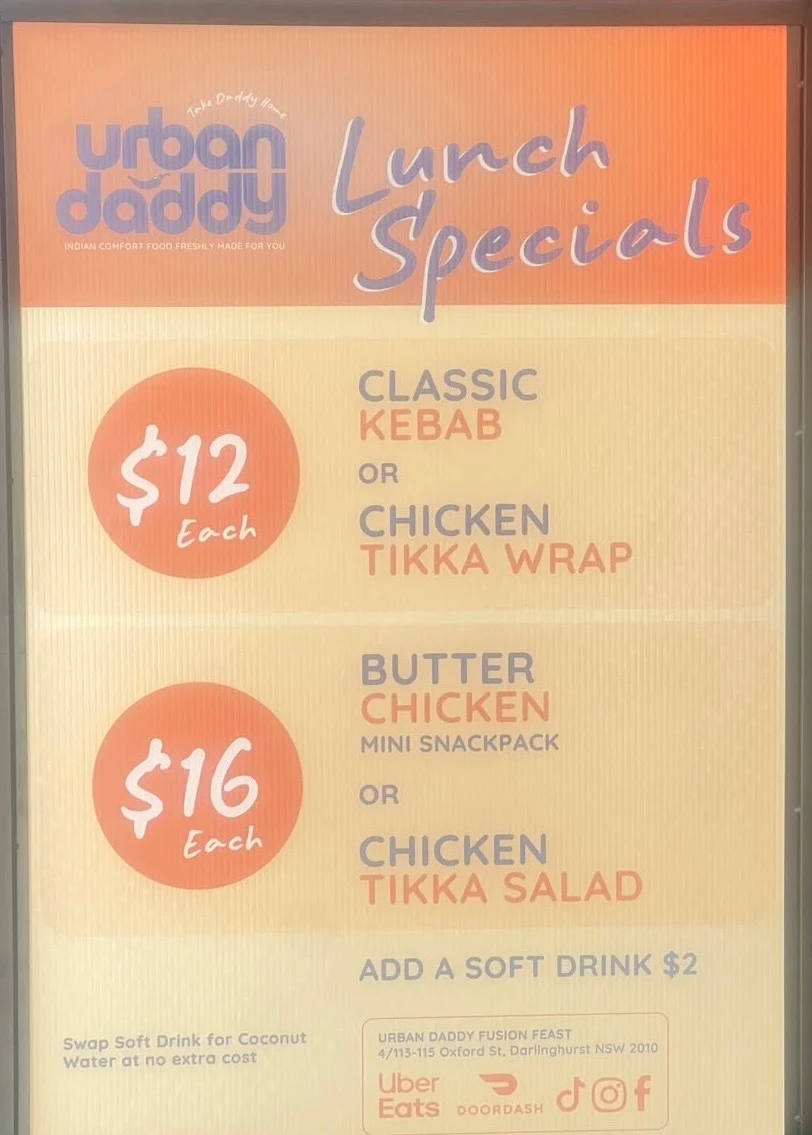 Menu, Urban Daddy Fusion Feast