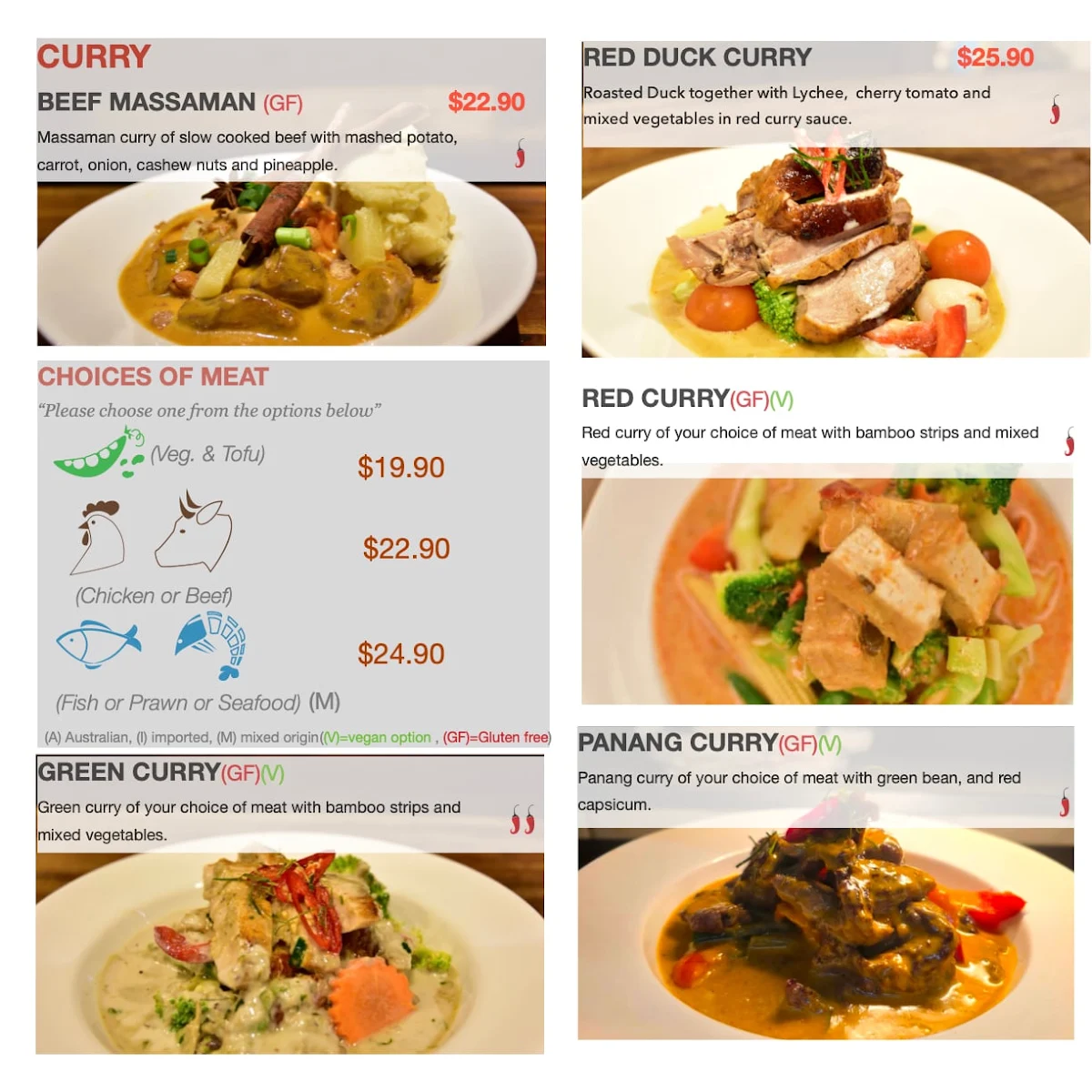 Menu, The Thai on Chapel