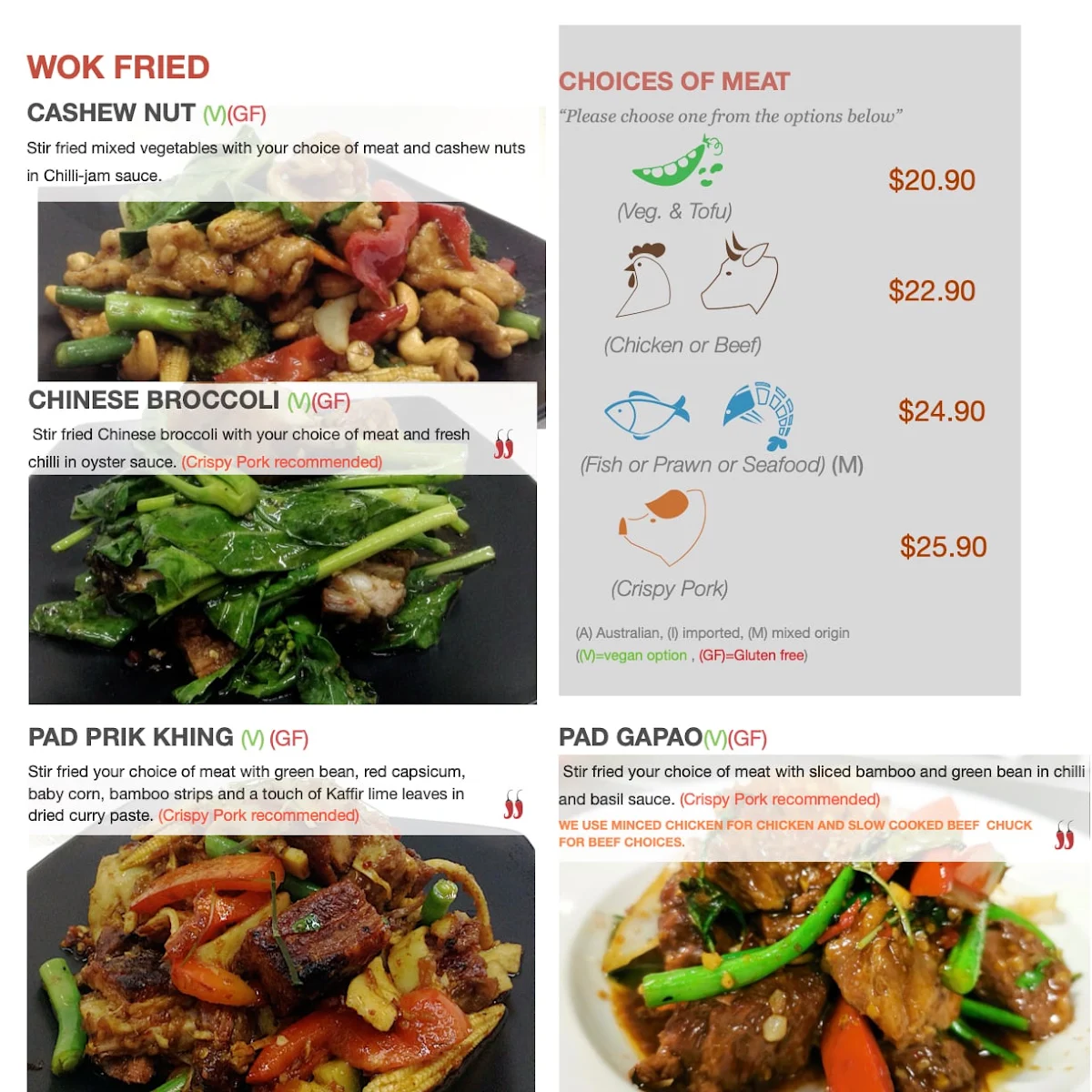 Menu, The Thai on Chapel