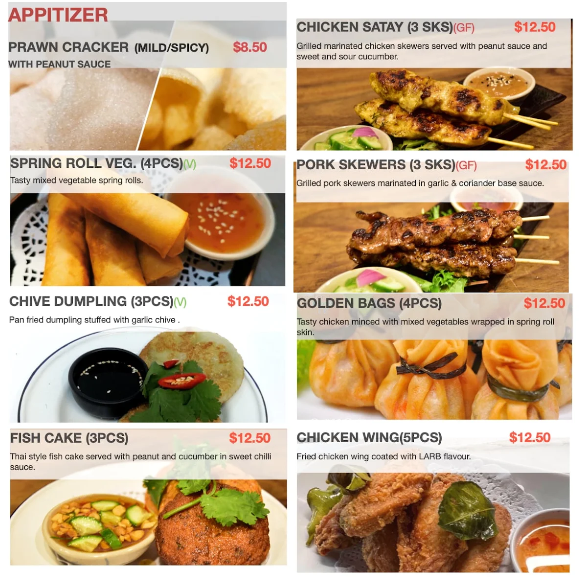 Menu, The Thai on Chapel